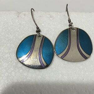 Laurel Burch Silver and Blue Dangle Earrings with Purple Accents 2668